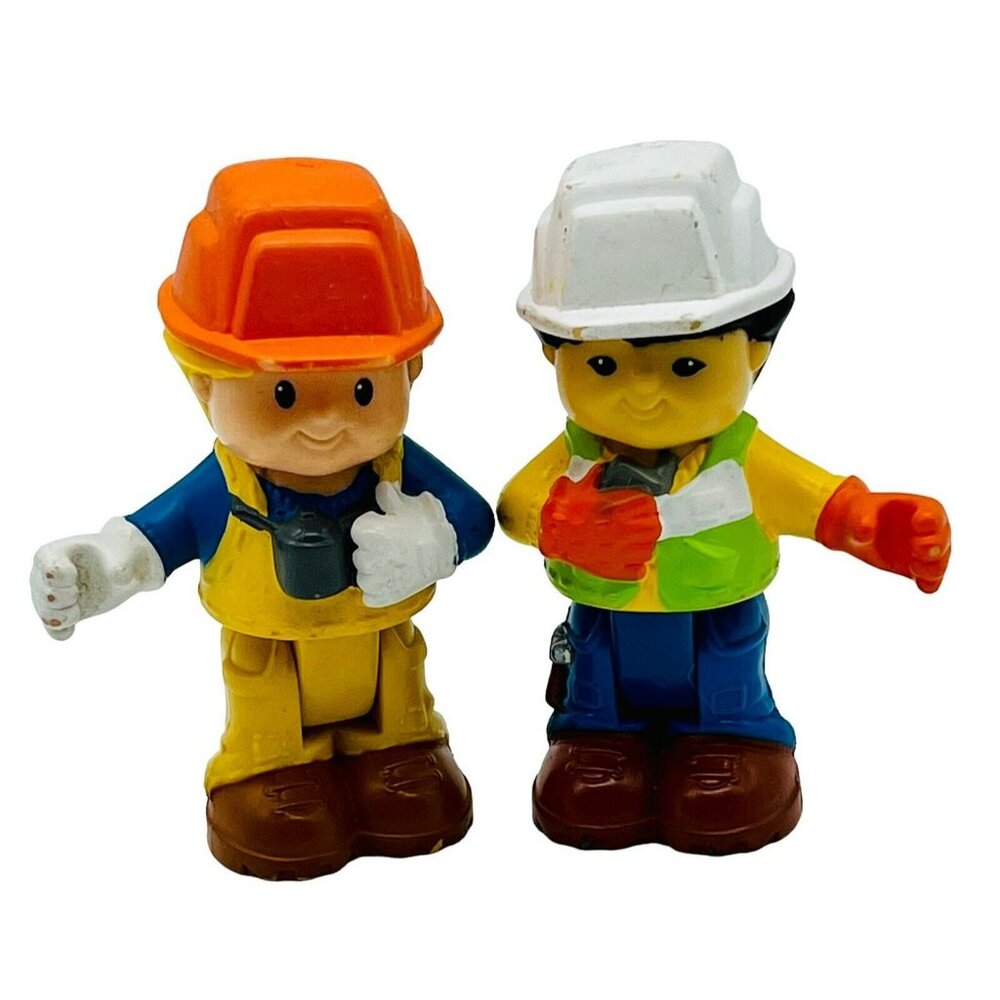 Fisher Price Little People Bendable Construction Man Lot of 2 Hard Hats Toys